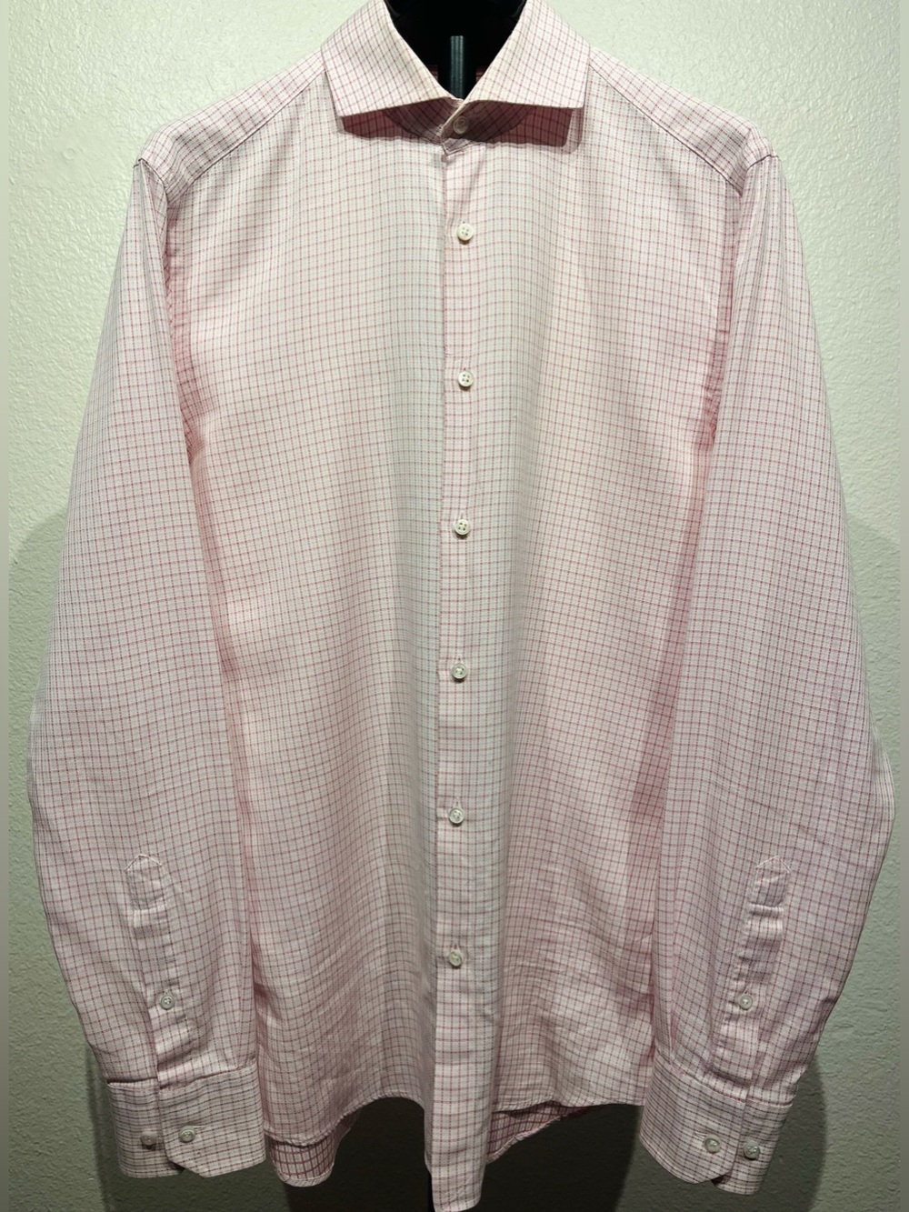 Hugo Boss Pink Windowpane Grid Dress Shirt - Slim Fit - Size M (Menβs)